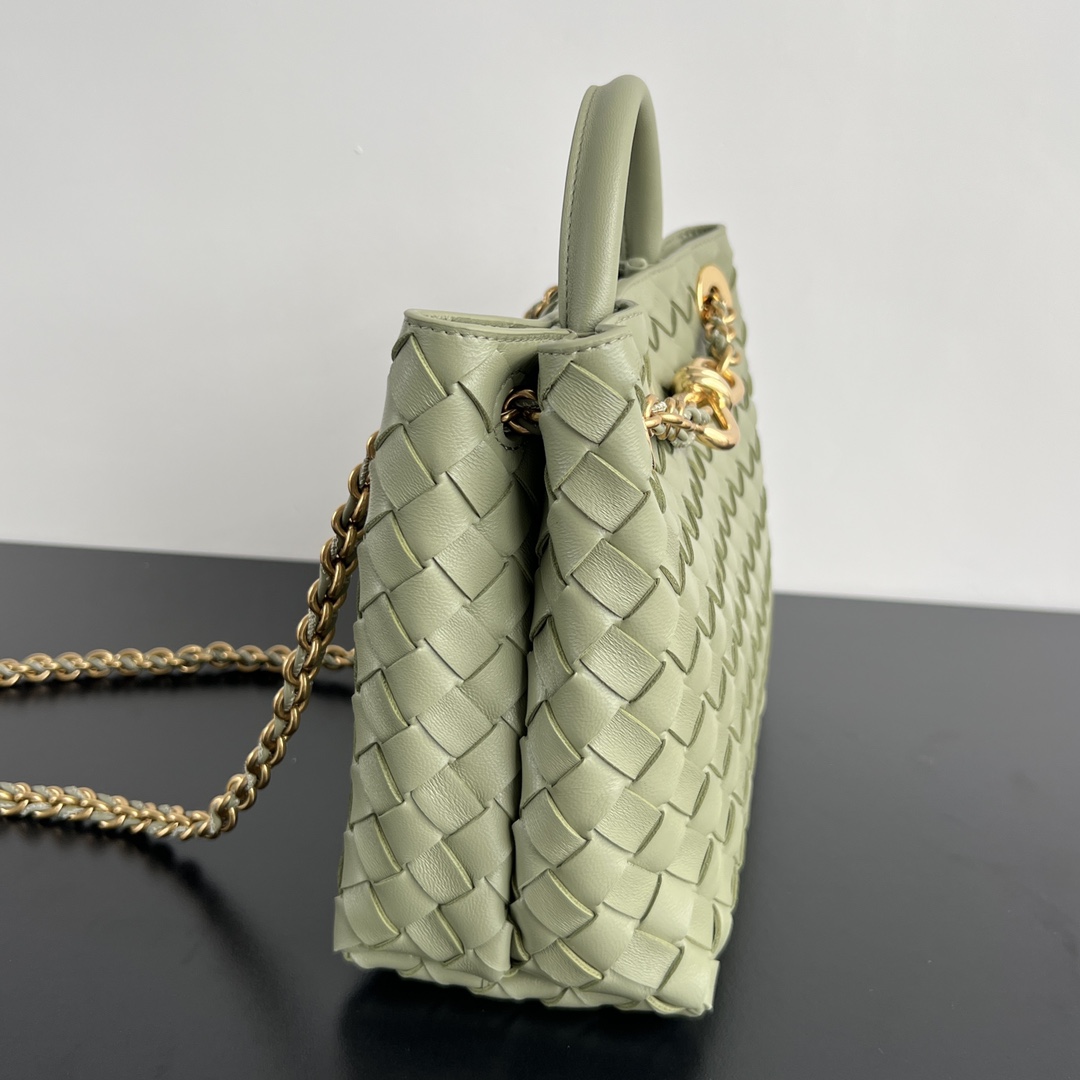 Small Andiamo Intrecciato Leather Top Handle Bag Bean Green